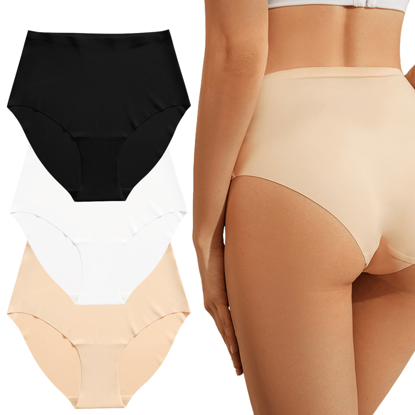 Naadloze slip high waist zwart wit beige