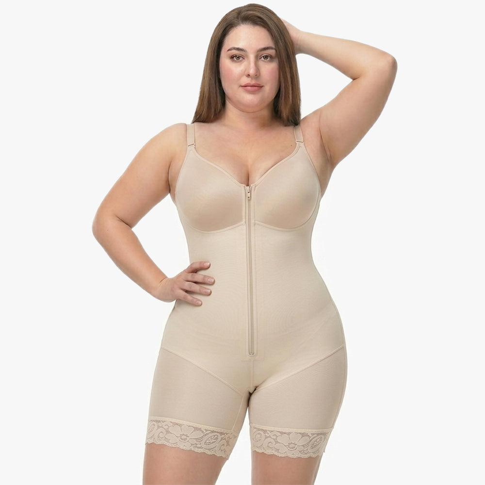 Corrigerende Bodysuit met Ingebouwde BH, Haakjes en Rits